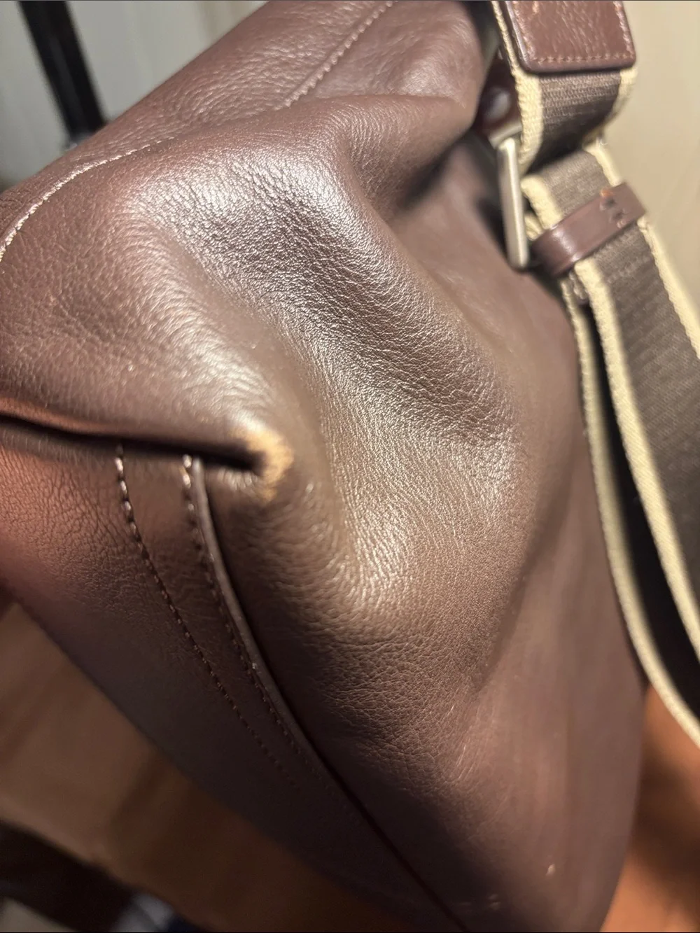 EUC Coach F70559 Brown Leather Messenger Shoulder Bag Webbed Stripe Strap - Picture 7 of 16